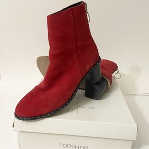 TOPSHOP Miranda Ankle Boot Red Suede Size 40 (9.5 US)